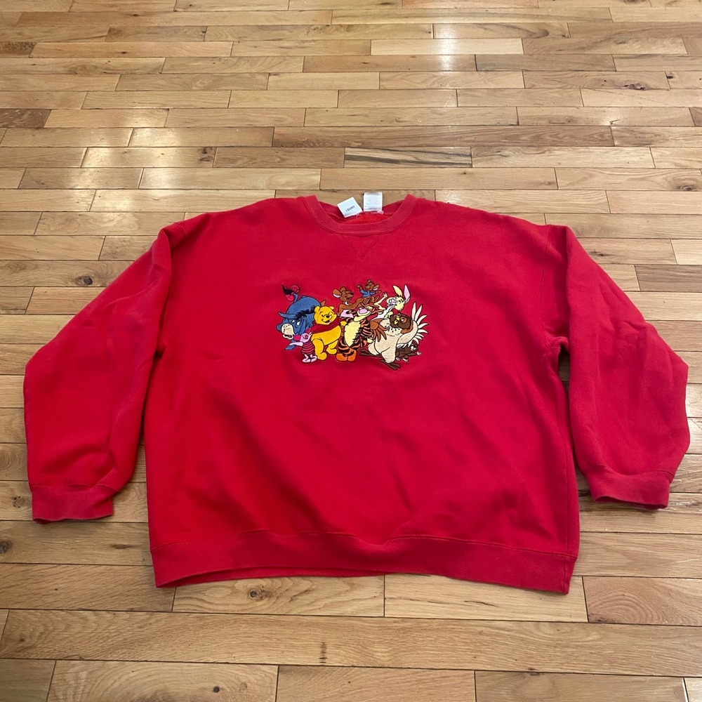 Vintage Disney Store Winnie the Pooh Friends Embroidered Red Sweatshirt XL